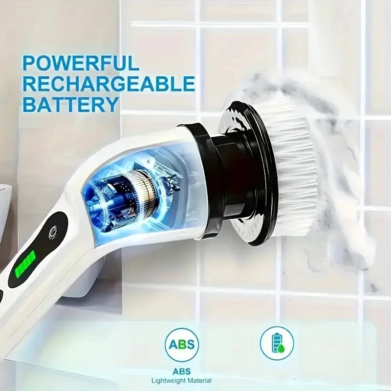 Electric Spin Scrubber with 7 Brush Heads & Adjustable Extension Handle – Cordless Bathroom & Household Cleaning Brush