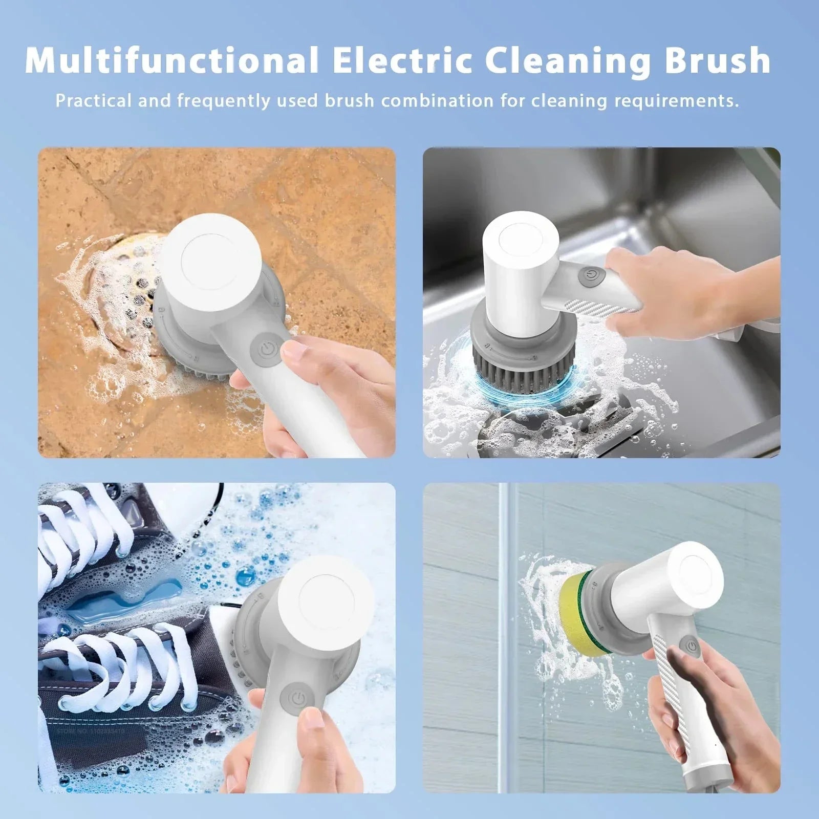 INCOLDS Rechargeable Electric Spin Scrubber – IPX7 Waterproof Cordless Cleaning Brush with 3 Brush Heads