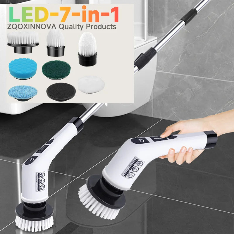 Zqoxinnova 7-in-1 Cordless Electric Spin Scrubber – Multipurpose Cleaning Brush for Kitchen & Bathroom
