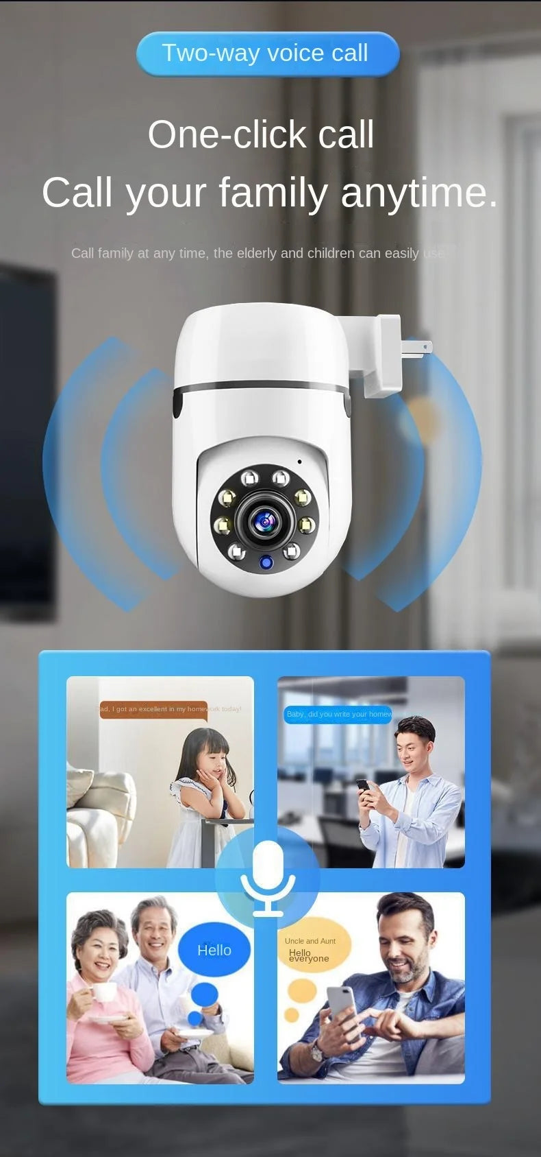 Home Surveillance Cameras, No Drilling Required, For Household Security — Wireless Wifi Hd 1080p Smart 360-degree Camera.
