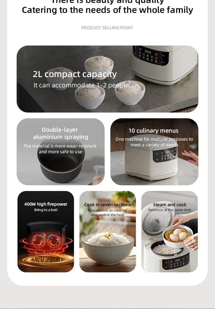 Electric Rice Cooker Smart 2L Automatic Multifunction Rice Cooking Machine Non-stick Liner for Food Warmer Household Rice Cooke