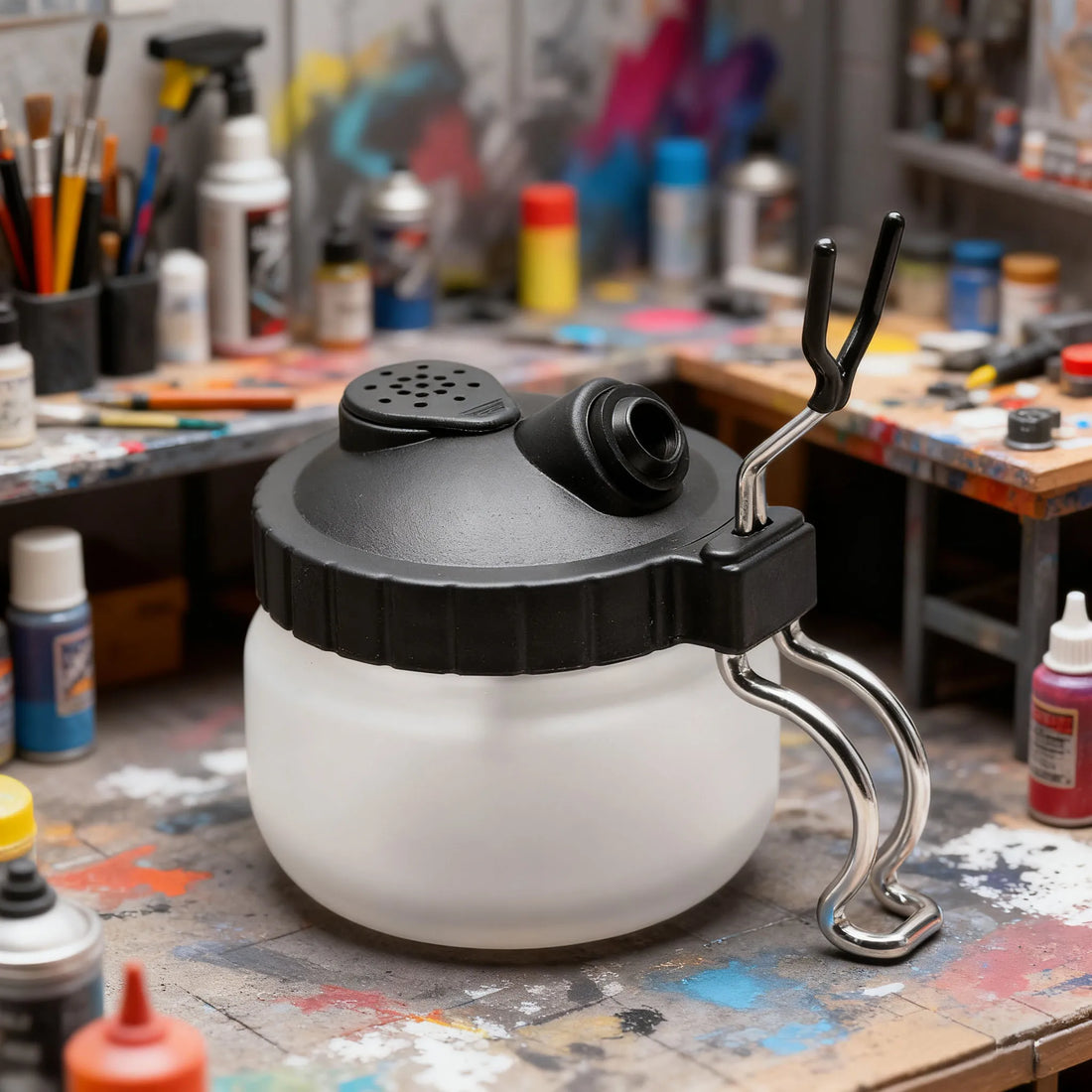 Airbrush Cleaning Kit with Clean Pot &amp; Jar Holder – Waste Liquid Collection for Home DIY &amp; Art Use