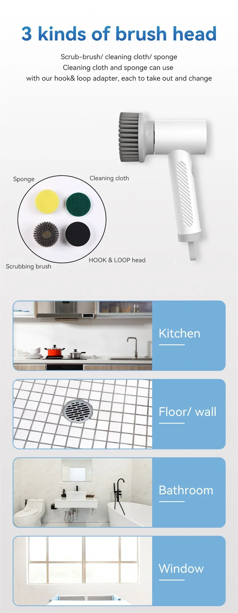 INCOLDS Rechargeable Electric Spin Scrubber – IPX7 Waterproof Cordless Cleaning Brush with 3 Brush Heads