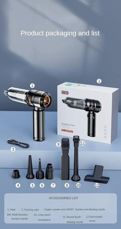 Wireless Handheld Car Vacuum Cleaner – Brushless Motor, 390,000PA Strong Suction &amp; Air Duster