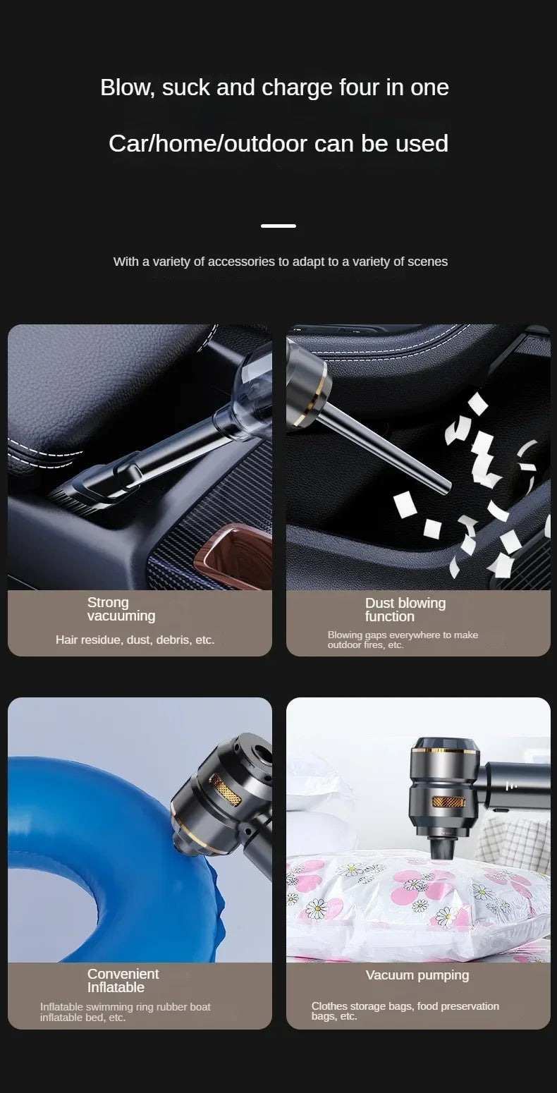 Wireless Handheld Car Vacuum Cleaner – Brushless Motor, 390,000PA Strong Suction &amp; Air Duster