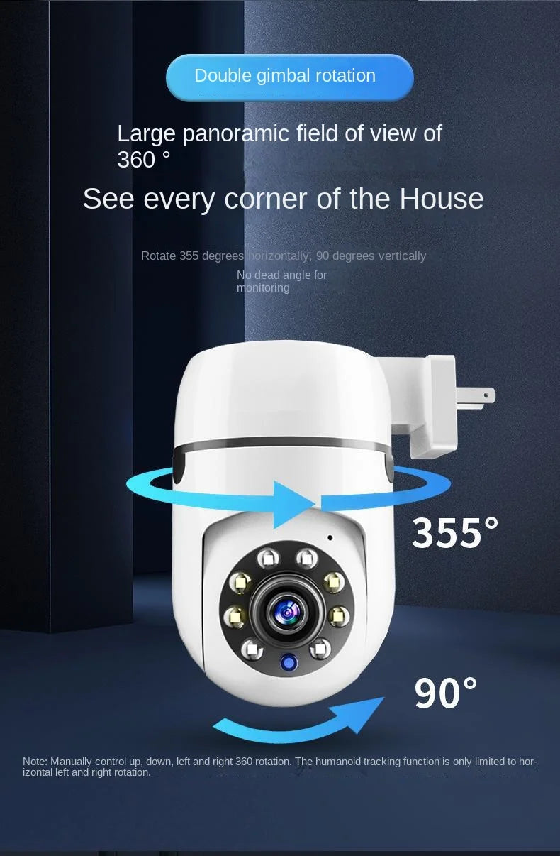 Home Surveillance Cameras, No Drilling Required, For Household Security — Wireless Wifi Hd 1080p Smart 360-degree Camera.
