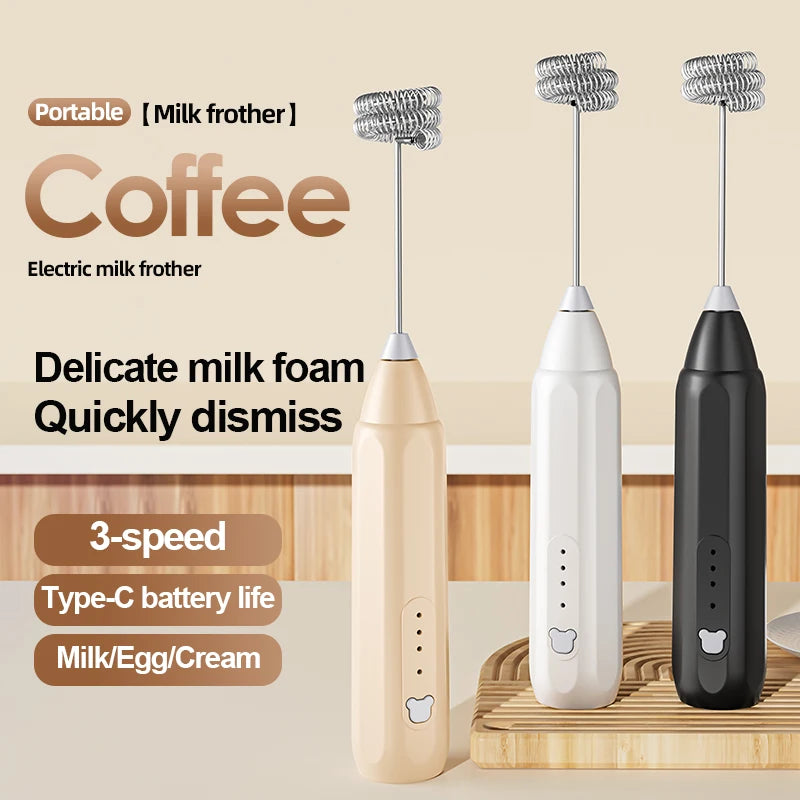 Mini Coffee Frother – USB Rechargeable 3-Speed Foam Maker, Handheld Milk Mixer &amp; Egg Beater