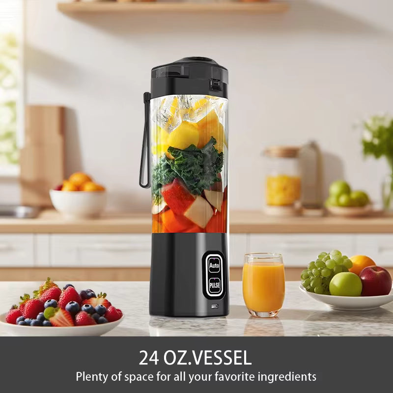 700ML Portable Electric Blender – USB Rechargeable Juicer with 6 Blades
