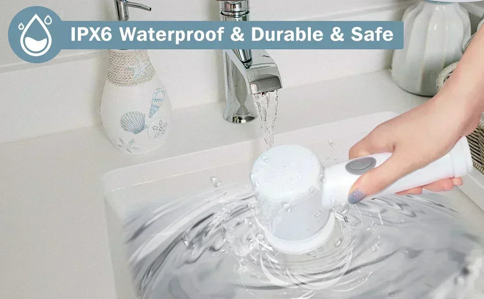 Cordless Electric Spin Scrubber – 5-in-1 Rechargeable Cleaning Brush for Kitchen, Bathroom &amp; More