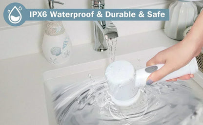 Cordless Electric Spin Scrubber – 5-in-1 Rechargeable Cleaning Brush for Kitchen, Bathroom &amp; More