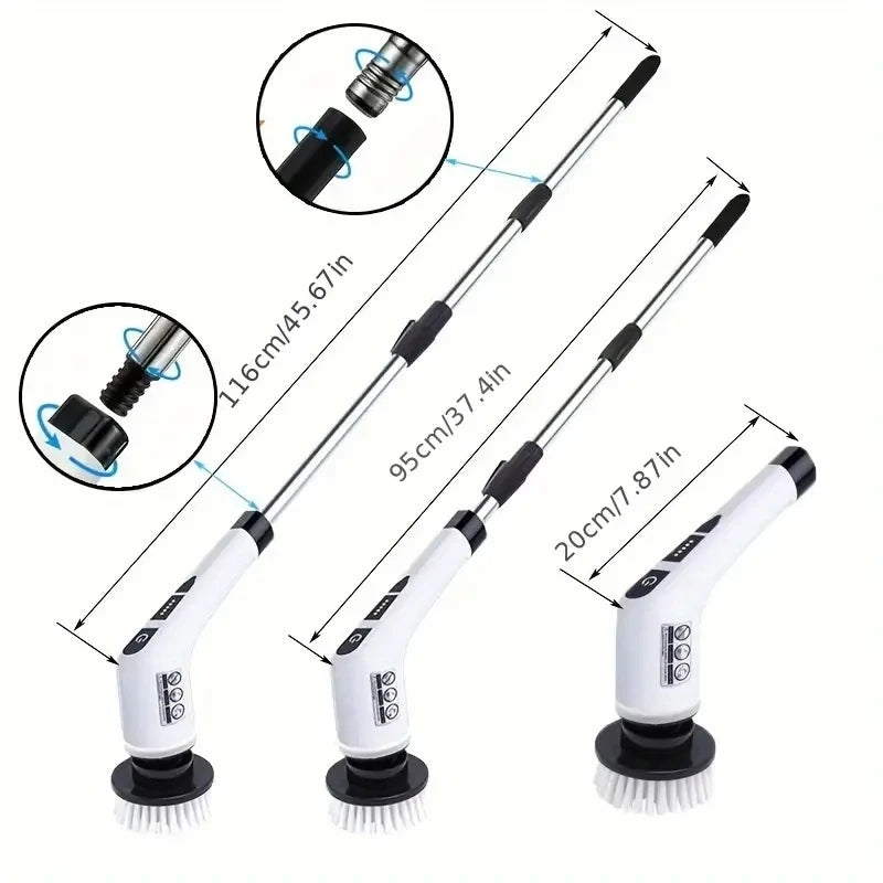 Electric Spin Scrubber with 7 Brush Heads &amp; Adjustable Extension Handle – Cordless Bathroom &amp; Household Cleaning Brush