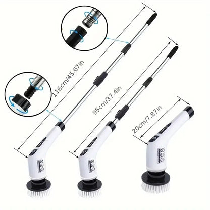 Electric Spin Scrubber with 7 Brush Heads &amp; Adjustable Extension Handle – Cordless Bathroom &amp; Household Cleaning Brush