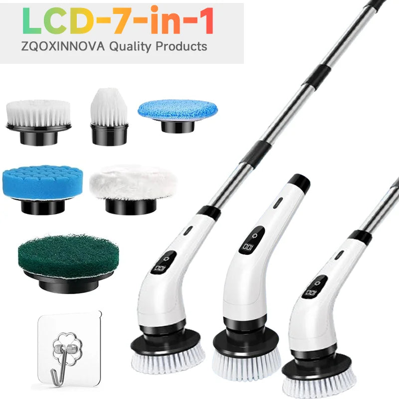 Zqoxinnova 7-in-1 Cordless Electric Spin Scrubber – Multipurpose Cleaning Brush for Kitchen &amp; Bathroom