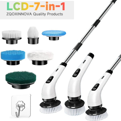 Zqoxinnova 7-in-1 Cordless Electric Spin Scrubber – Multipurpose Cleaning Brush for Kitchen &amp; Bathroom