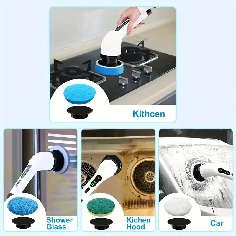 Electric Spin Scrubber with 7 Brush Heads &amp; Adjustable Extension Handle – Cordless Bathroom &amp; Household Cleaning Brush