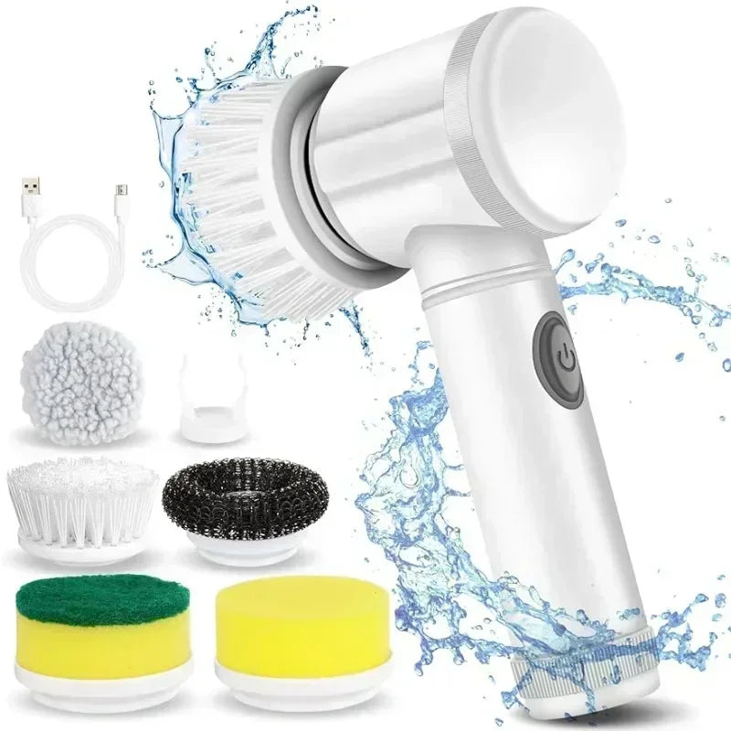 Cordless Electric Spin Scrubber – 5-in-1 Rechargeable Cleaning Brush for Kitchen, Bathroom &amp; More