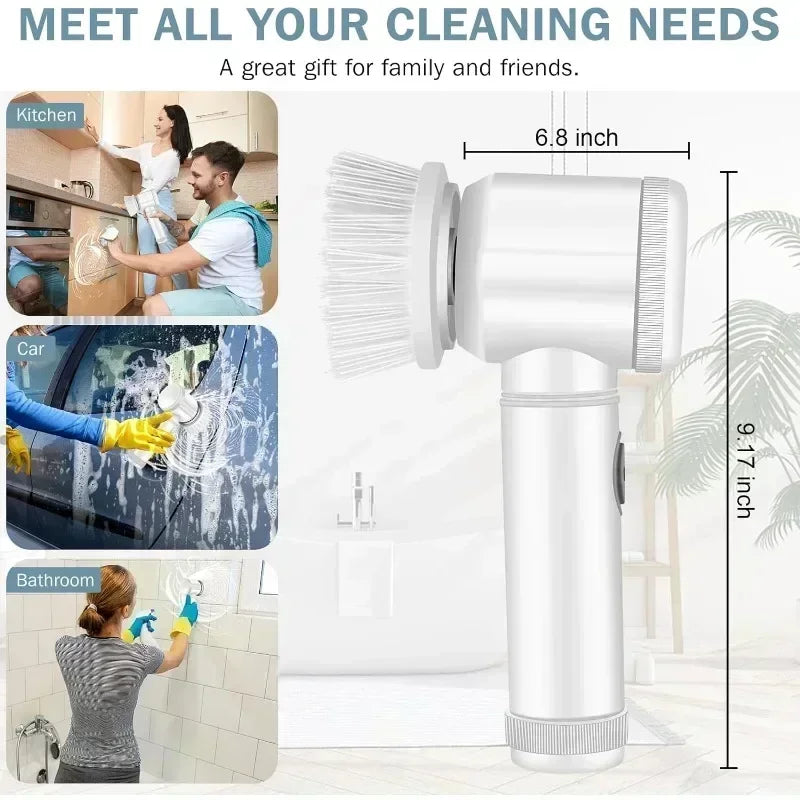 Cordless Electric Spin Scrubber – 5-in-1 Rechargeable Cleaning Brush for Kitchen, Bathroom &amp; More