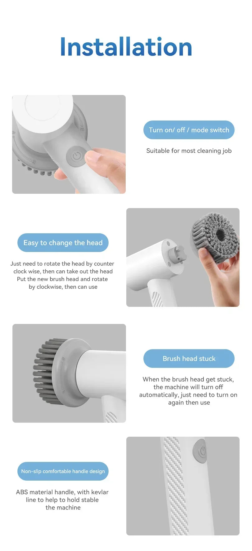 INCOLDS Rechargeable Electric Spin Scrubber – IPX7 Waterproof Cordless Cleaning Brush with 3 Brush Heads
