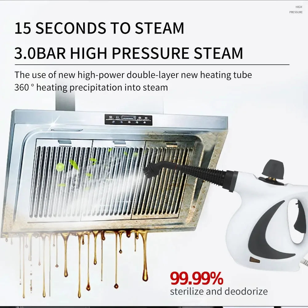 LZJV Handheld Steam Cleaner – 1050W High-Pressure Steamer with 9 Accessories for Home Sanitization &amp; Stain Removal