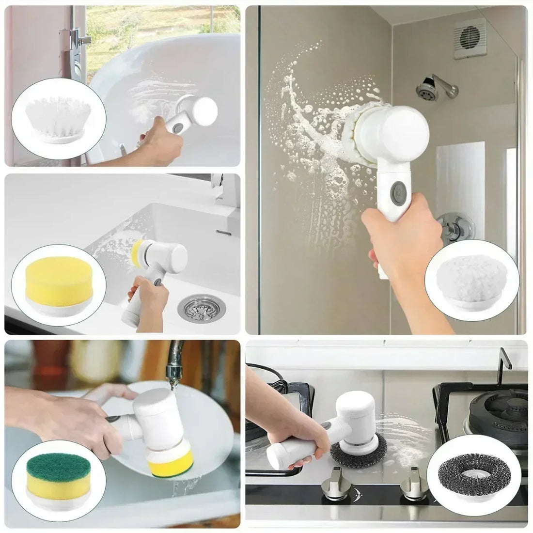 Cordless Electric Spin Scrubber – 5-in-1 Rechargeable Cleaning Brush for Kitchen, Bathroom &amp; More