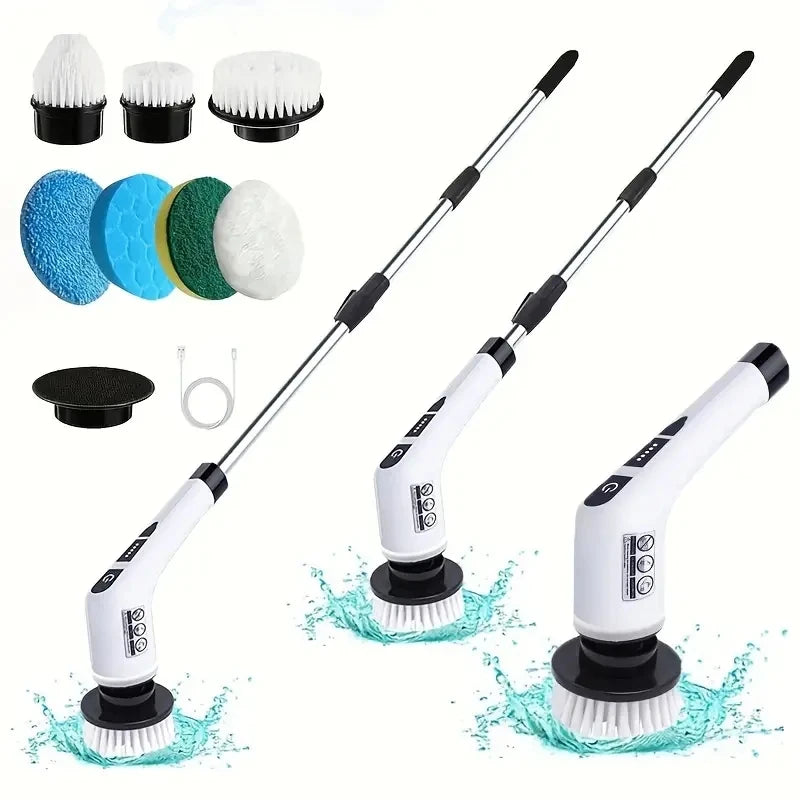 Electric Spin Scrubber with 7 Brush Heads &amp; Adjustable Extension Handle – Cordless Bathroom &amp; Household Cleaning Brush
