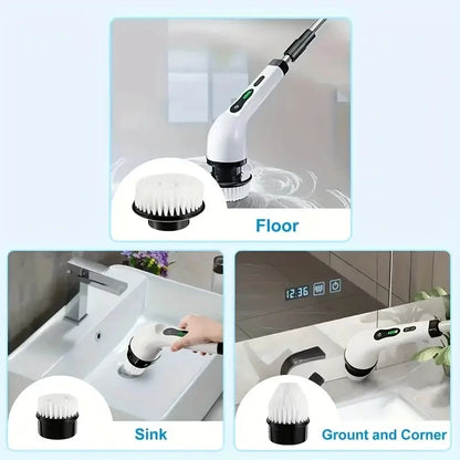 Electric Spin Scrubber with 7 Brush Heads &amp; Adjustable Extension Handle – Cordless Bathroom &amp; Household Cleaning Brush
